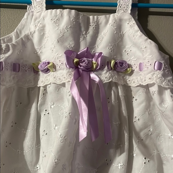 White Eyelet Baby Romper with Purple Accents - Picture 2 of 7